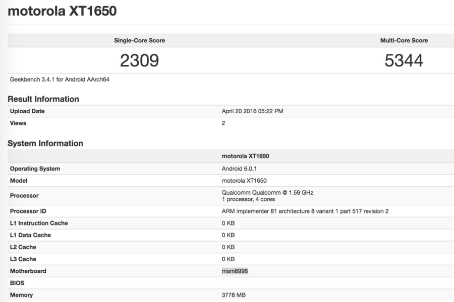 Motorola Moto X (2016)  specifikace - test z GeekBench