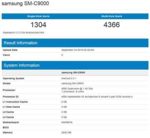 Samsung Galaxy C9 se 6 GB RAM na Geekbench testu