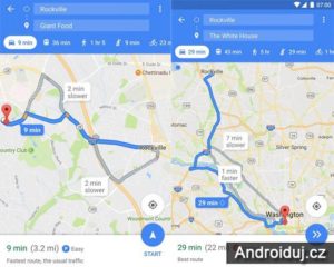 Ukázka mapy s parkovacími místy Google Mapy