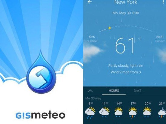 Gismeteo aplikace na mobil pro předpověď počasí