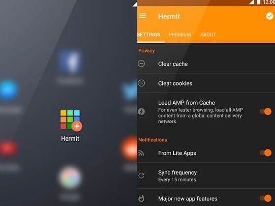 Aplikace Hermit - Lite apps browser