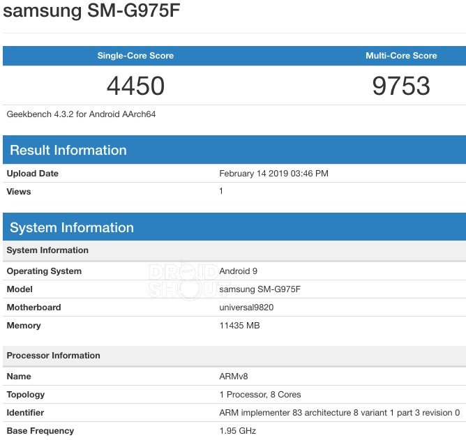 Samsung Galaxy S10+ Geekbench 12GB RAM