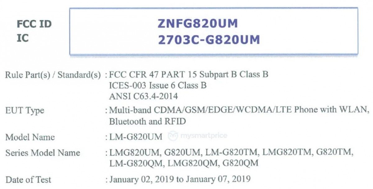 LG G8 ThinQ certifikace FCC