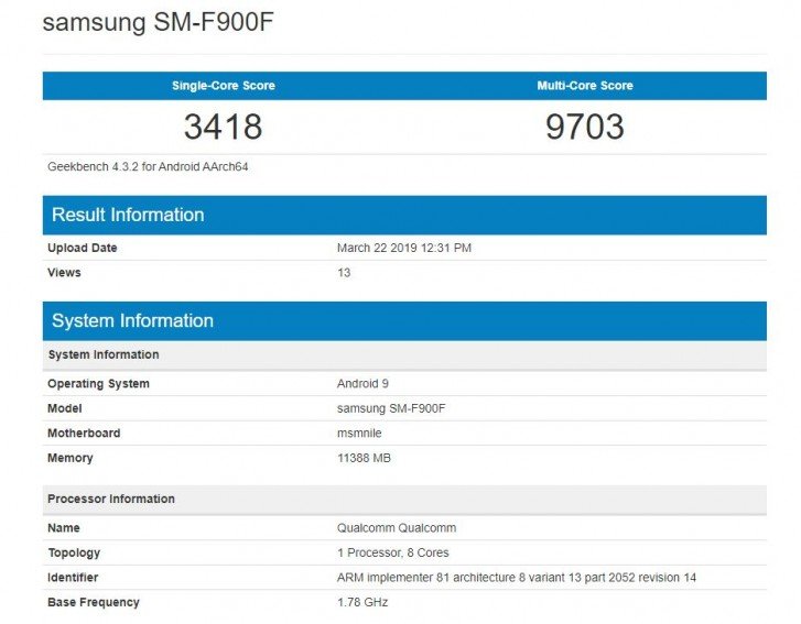 Samsung Galaxy Fold na Geekbench