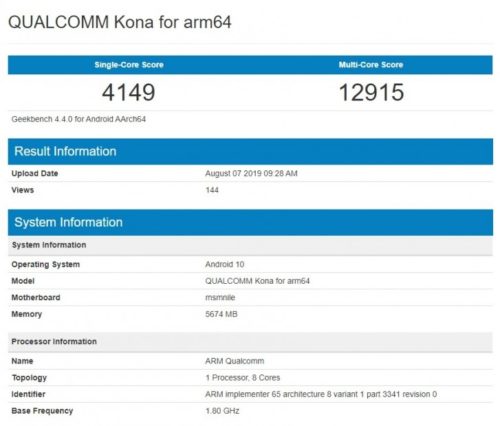 Carte Snap Vu Il Y A Snapdragon mystérieux dans le test Geekbench