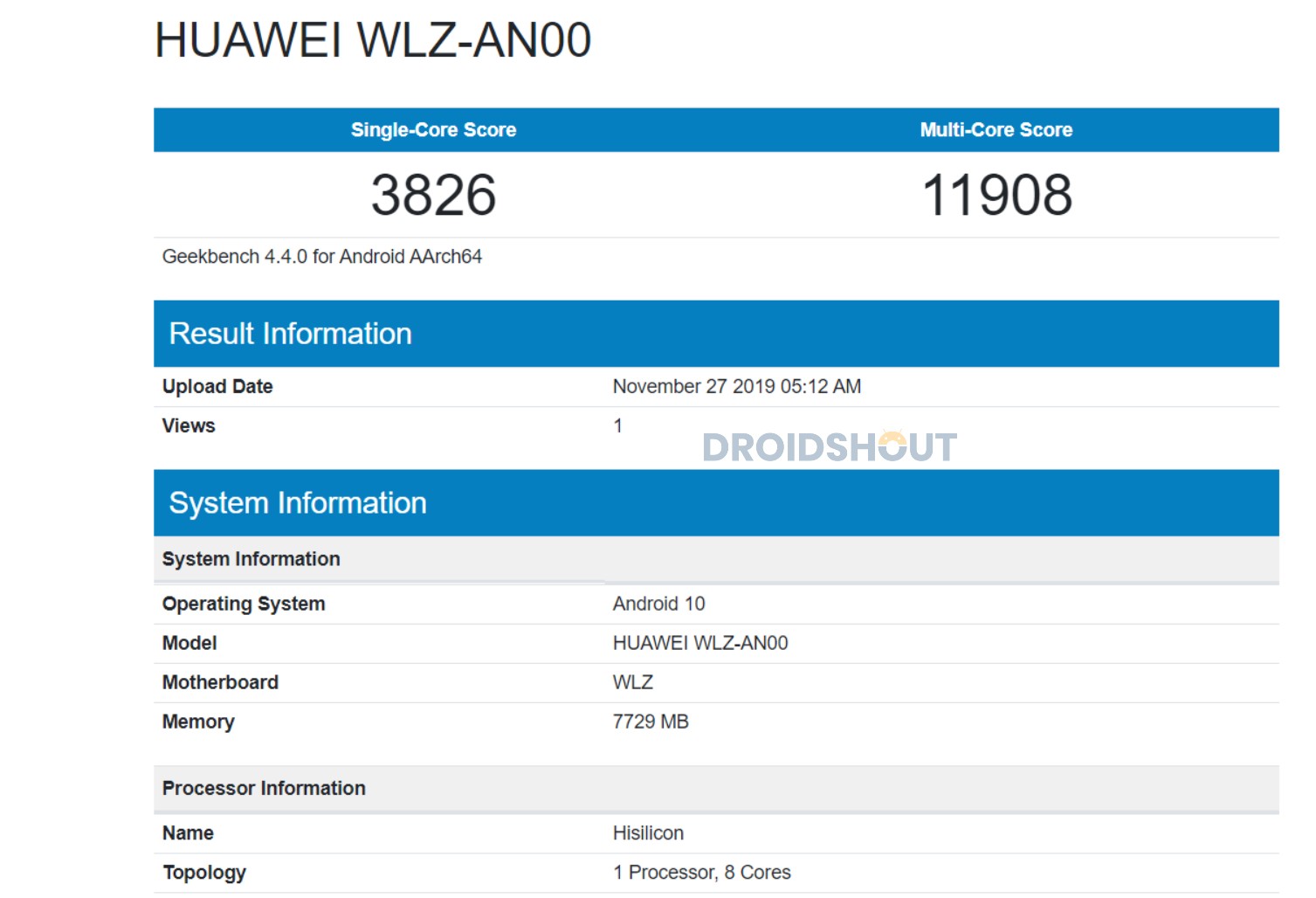 Huawei nova 6 Geekbench