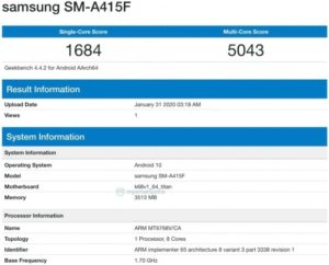 Galaxy A41 na Geekbench