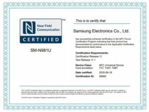 Certifikace NFC u Galaxy Note 20