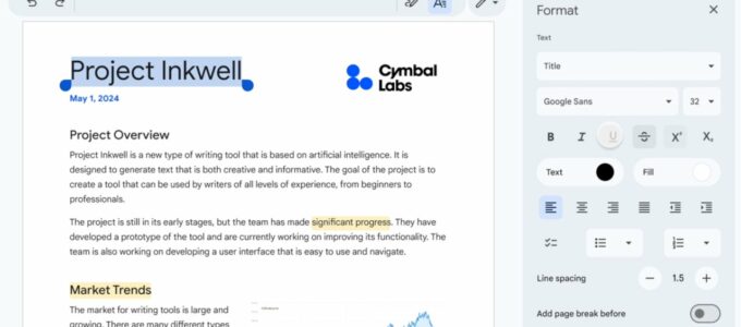 Google Docs, Slides a Sheets získávají na Android tabletech novou boční lištu formátování