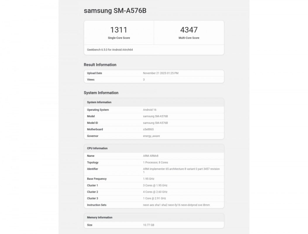 Samsung Galaxy A57 míří na trh