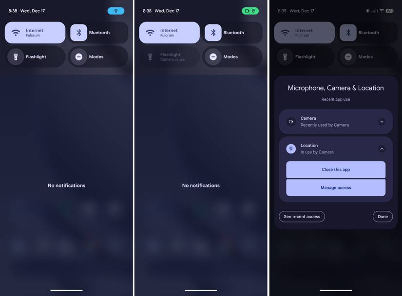 Stavový indikátor v notifikační liště vpravo nahoře.