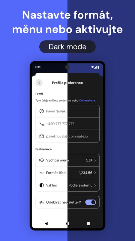 Aplikace na mobil Coinmate