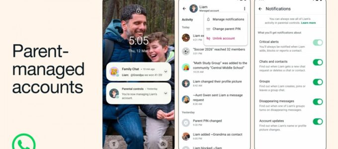 WhatsApp a účet dítěte