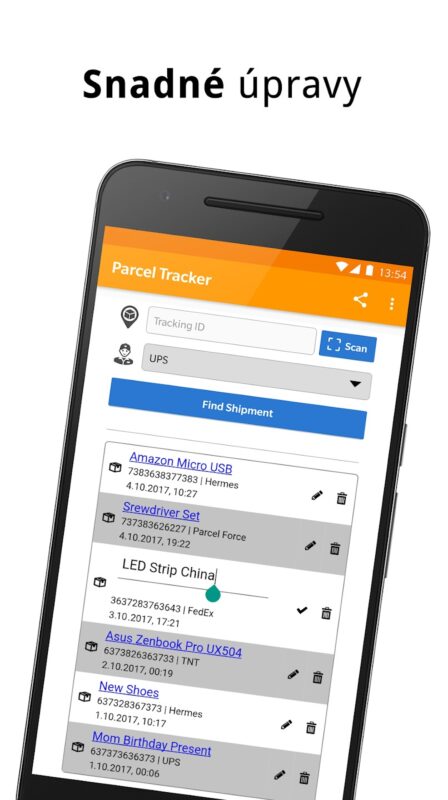 Aplikace Sledování zásilek