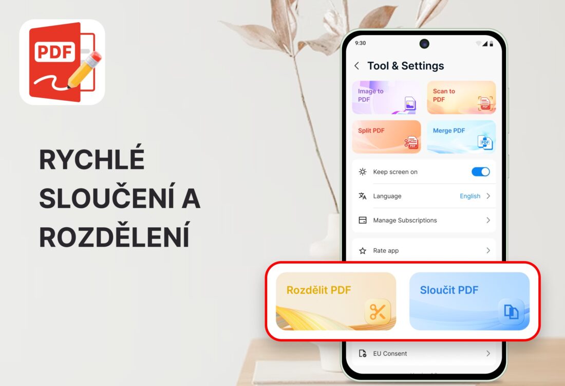 Aplikace na mobil PDF Čtečka a PDF Upravovač
